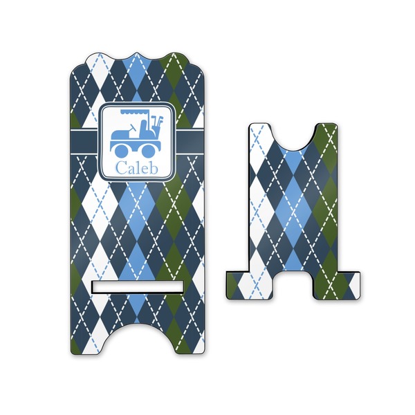 Blue Argyle Stylized Phone Stand - Front & Back - Small
