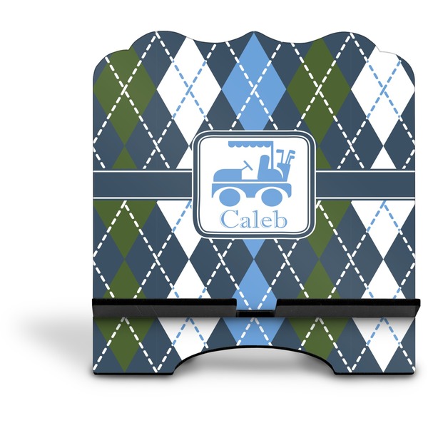 Blue Argyle Stylized Tablet Stand - Front without iPad