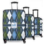 Blue Argyle 3 Piece Luggage Set - 20" Carry On, 24" Medium Checked, 28" Large Checked (Personalized)