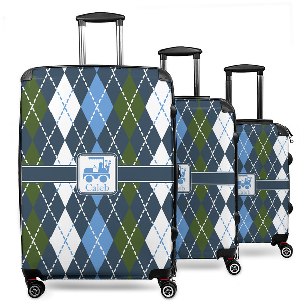 Custom Blue Argyle 3 Piece Luggage Set - 20" Carry On, 24" Medium Checked, 28" Large Checked (Personalized)