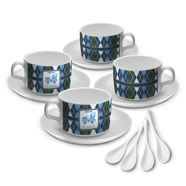 Custom Blue Argyle Tea Cup - Set of 4 (Personalized)