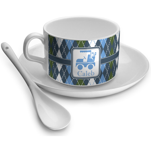 Custom Blue Argyle Tea Cup (Personalized)