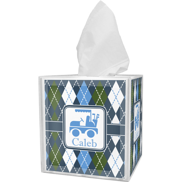 Custom Blue Argyle Tissue Box Cover (Personalized)