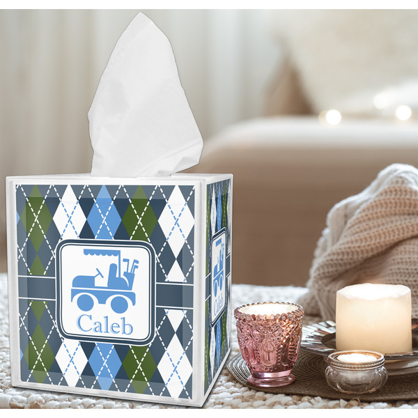 Blue Argyle Tissue Box - LIFESTYLE