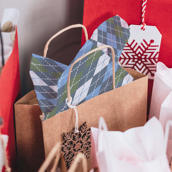 Blue Argyle Tissue Paper - In Gift Bag