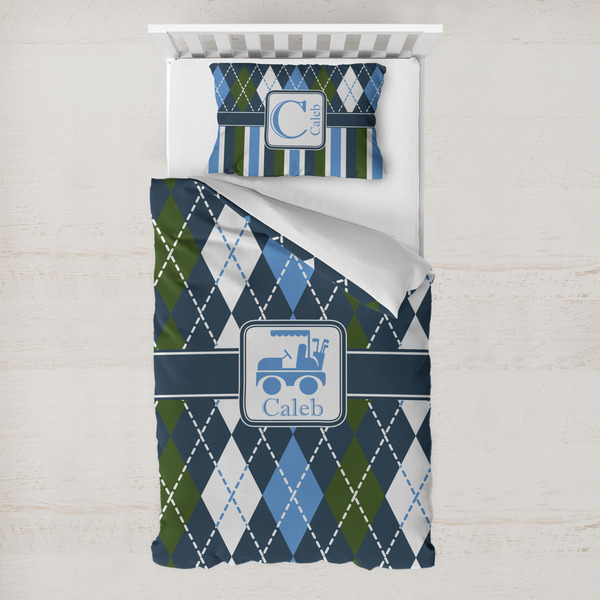 Custom Blue Argyle Toddler Bedding Set - With Pillowcase (Personalized)