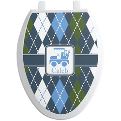Blue Argyle Toilet Seat Decal - Elongated (Personalized)
