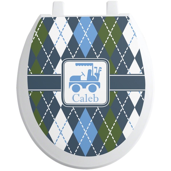Custom Blue Argyle Toilet Seat Decal (Personalized)