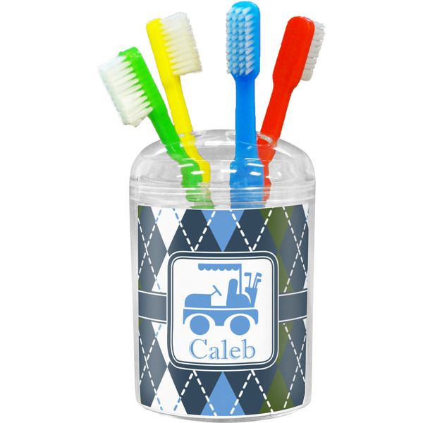 Custom Blue Argyle Toothbrush Holder (Personalized)