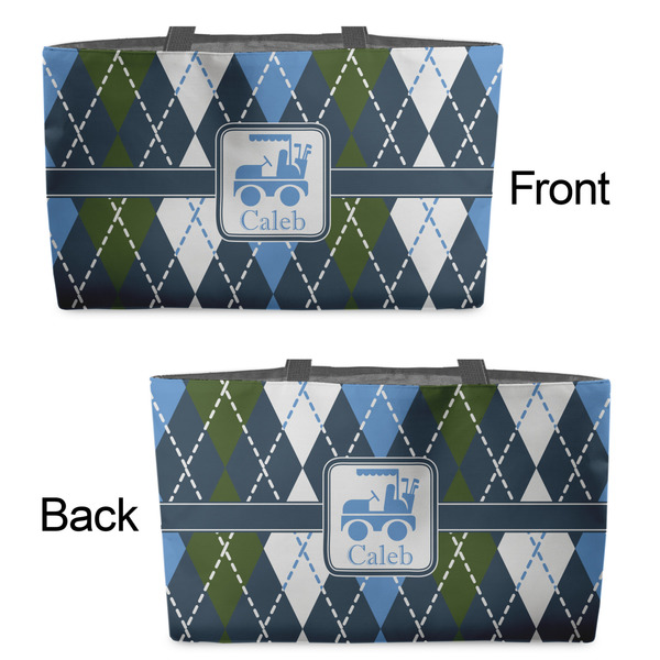 Blue Argyle Tote w/Black Handles - Front & Back Views