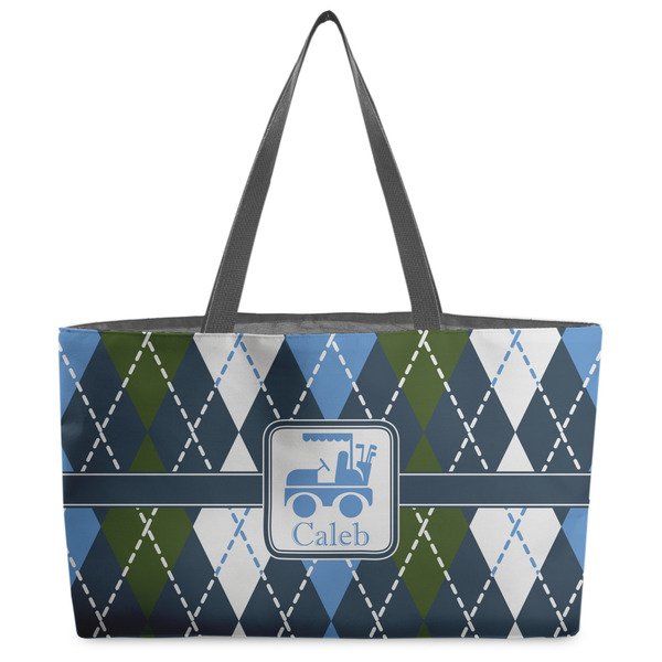 Custom Blue Argyle Beach Totes Bag - w/ Black Handles (Personalized)
