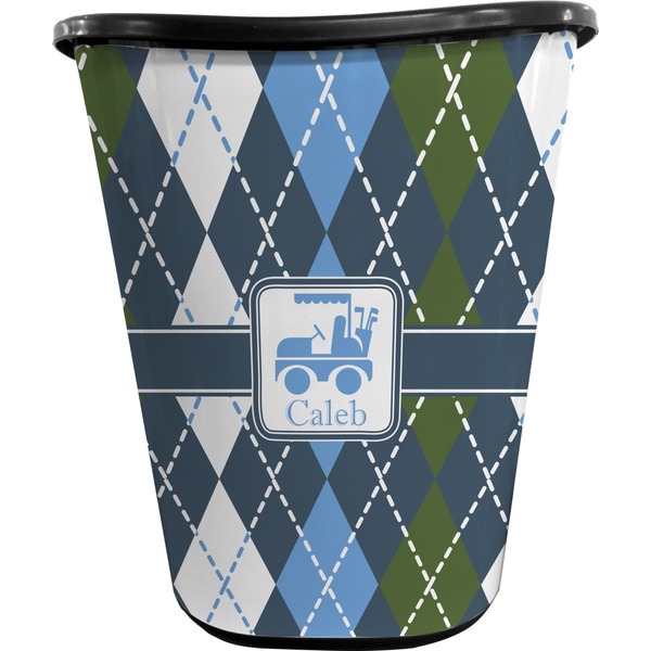 Custom Blue Argyle Waste Basket - Single Sided (Black) (Personalized)