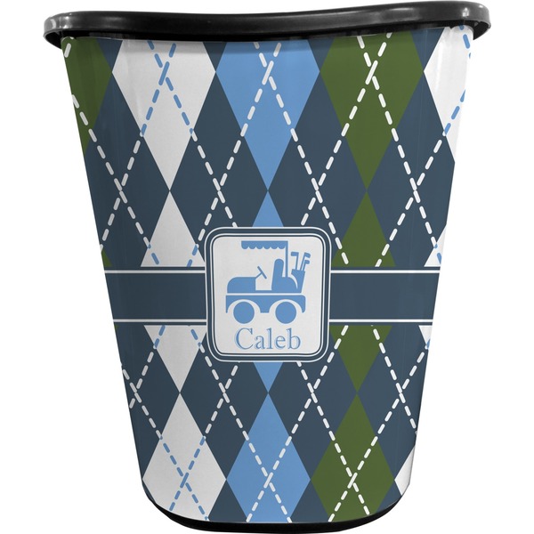 Blue Argyle Trash Can Black