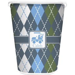 Blue Argyle Waste Basket - Single Sided (White) (Personalized)