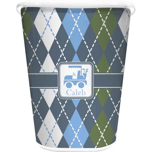 Custom Blue Argyle Waste Basket - Single Sided (White) (Personalized)