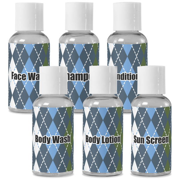 Custom Blue Argyle Travel Bottles (Personalized)