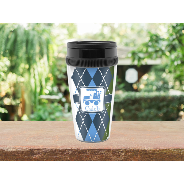 Blue Argyle Travel Mug Lifestyle (Personalized)