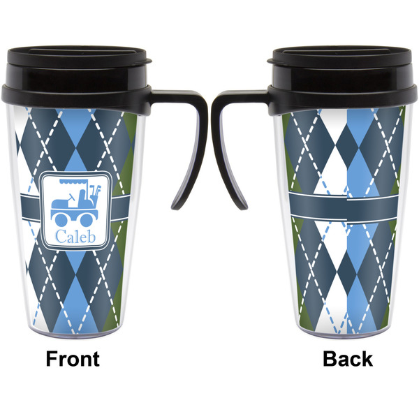 Blue Argyle Travel Mug with Black Handle - Approval