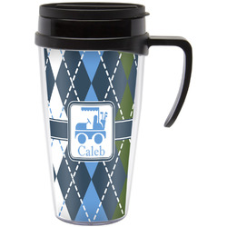 Blue Argyle Acrylic Travel Mug with Handle (Personalized)