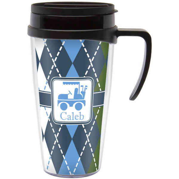 Custom Blue Argyle Acrylic Travel Mug with Handle (Personalized)