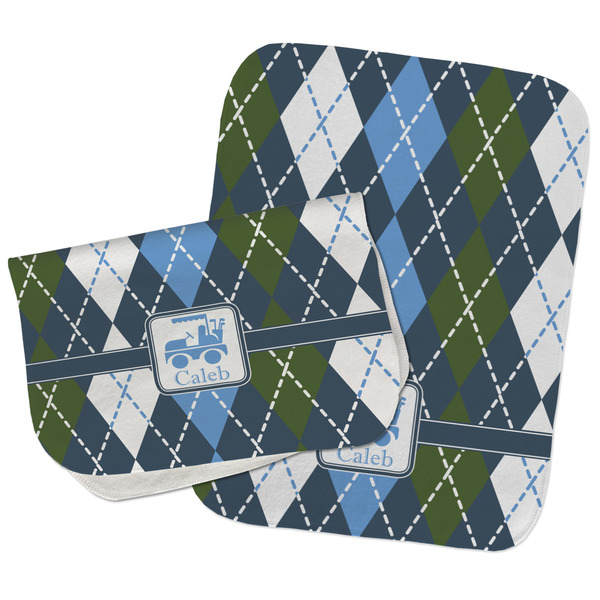 Blue Argyle Two Rectangle Burp Cloths - Open & Folded