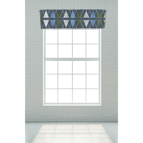 Blue Argyle Valance - On window