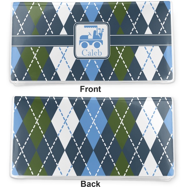 Blue Argyle Vinyl Check Book Cover - Front and Back