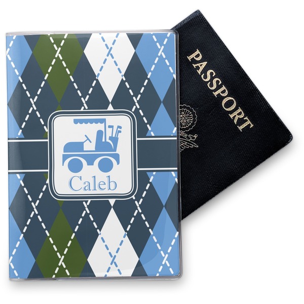 Custom Blue Argyle Vinyl Passport Holder (Personalized)