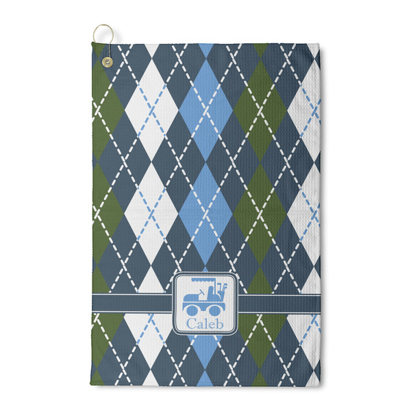 Custom Blue Argyle Waffle Weave Golf Towel (Personalized)