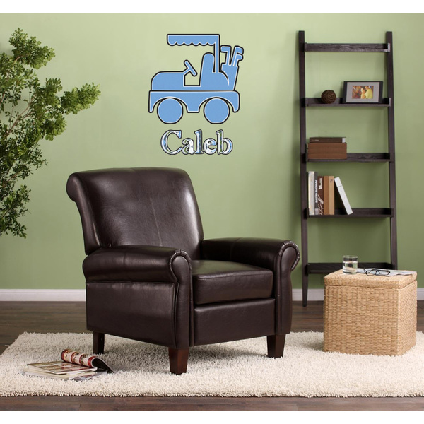 Blue Argyle Wall Graphic on Living Room Wall