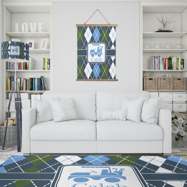 Blue Argyle Wall Hanging Tapestry - Portrait - IN CONTEXT