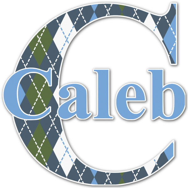 Custom Blue Argyle Name & Initial Decal - Custom Sized (Personalized)