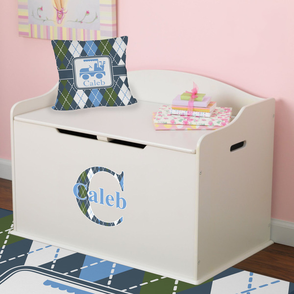 Blue Argyle Wall Name & Initial Small on Toy Chest
