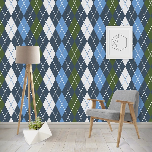 Custom Blue Argyle Wallpaper & Surface Covering (Water Activated - Removable)
