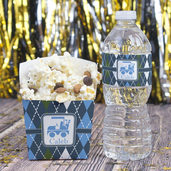 Blue Argyle Water Bottle Label - w/ Favor Box