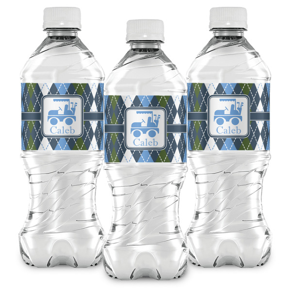 Blue Argyle Water Bottle Labels - Front View