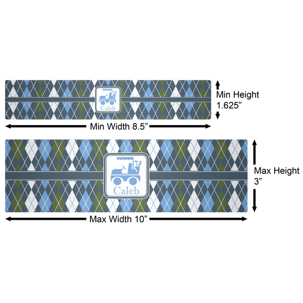 Blue Argyle Water Bottle Labels w/ Dimensions