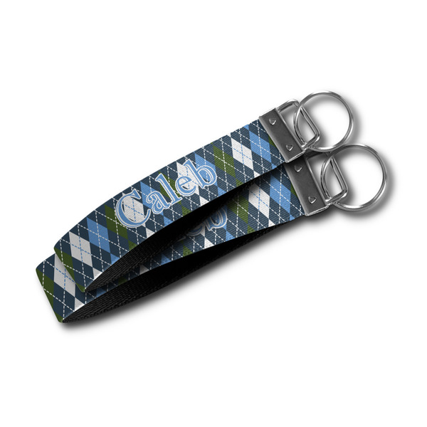 Blue Argyle Webbing Keychain FOBs - Size Comparison
