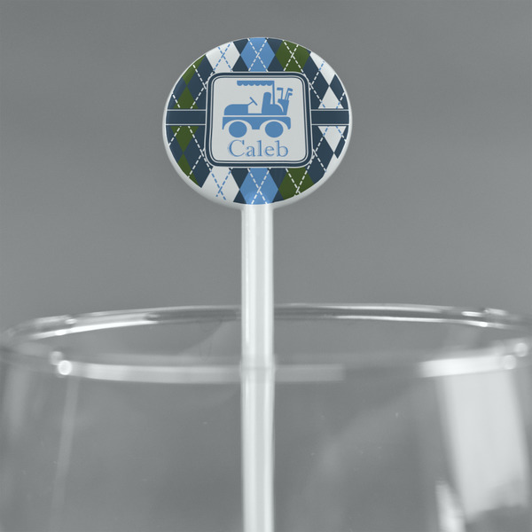 Blue Argyle White Plastic 5.5" Stir Stick - Round - Main