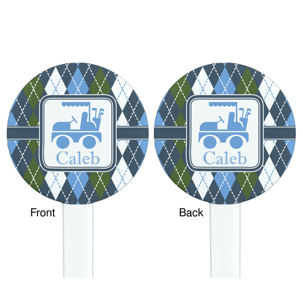 Blue Argyle White Plastic 7" Stir Stick - Double Sided - Round - Front & Back