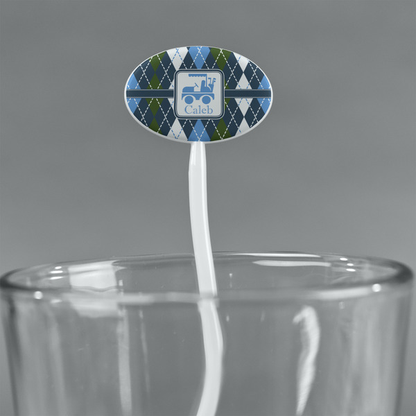 Blue Argyle White Plastic 7" Stir Stick - Oval - Main