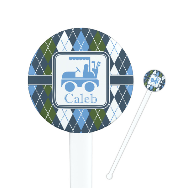 Custom Blue Argyle Round Plastic Stir Sticks (Personalized)