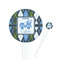 Blue Argyle White Plastic 7" Stir Stick - Round - Closeup