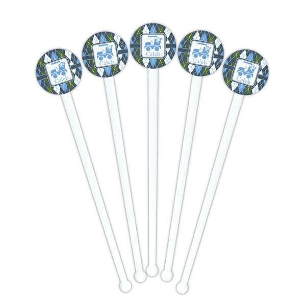 Blue Argyle White Plastic 7" Stir Stick - Round - Fan View
