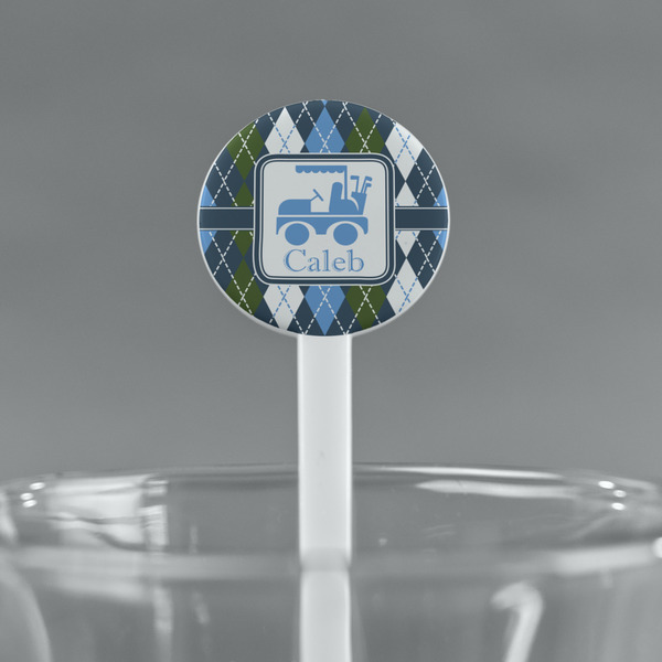 Blue Argyle White Plastic 7" Stir Stick - Round - Main