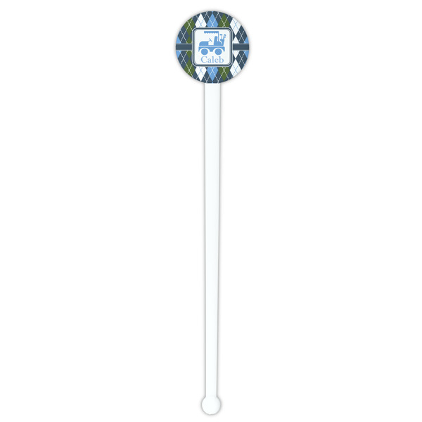Blue Argyle White Plastic 7" Stir Stick - Round - Single Stick
