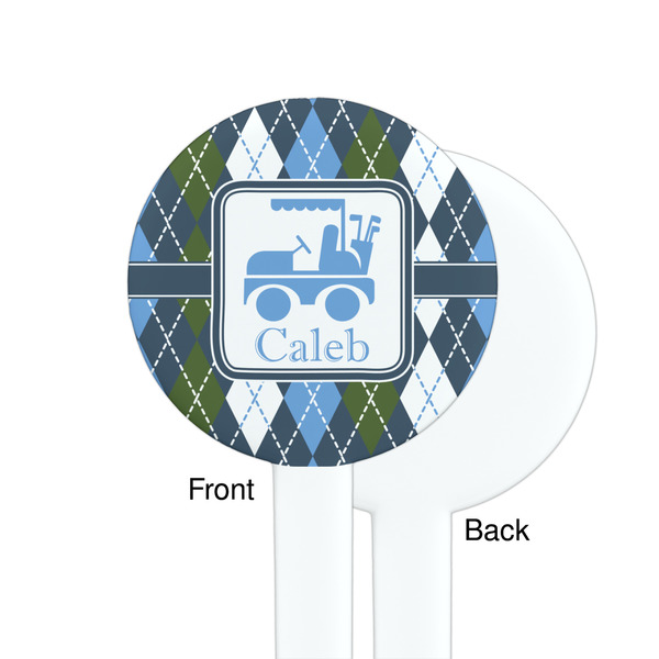 Blue Argyle White Plastic 7" Stir Stick - Single Sided - Round - Front & Back