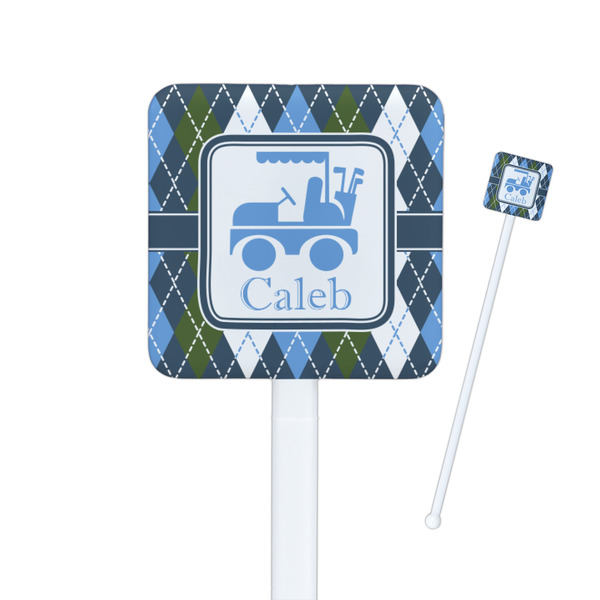 Custom Blue Argyle Square Plastic Stir Sticks (Personalized)