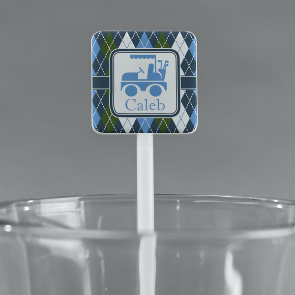 Blue Argyle White Plastic Stir Stick - Square - Main