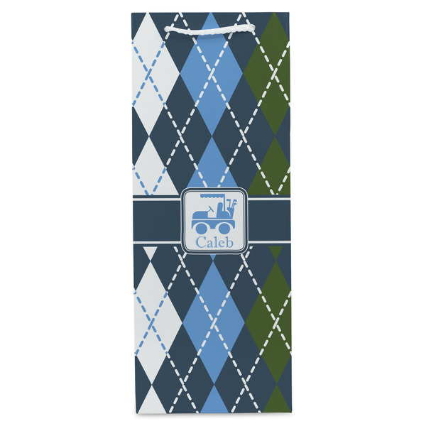 Blue Argyle Wine Gift Bag - Gloss - Front